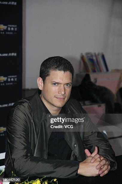 Wentworth Miller attends a press conference to promote Chevrolet during his visit to Shanghai on October 17, 2010 in Shanghai, China.