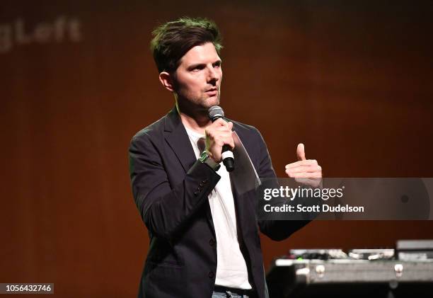 Actor Adam Scott performs onstage during The Last Weekend Kickoff LA Presented by Swing Left at The Palace Theatre on November 1, 2018 in Los...