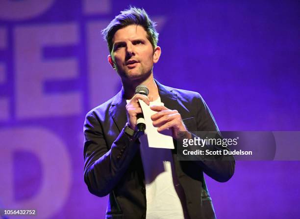 Actor Adam Scott performs onstage during The Last Weekend Kickoff LA Presented by Swing Left at The Palace Theatre on November 1, 2018 in Los...