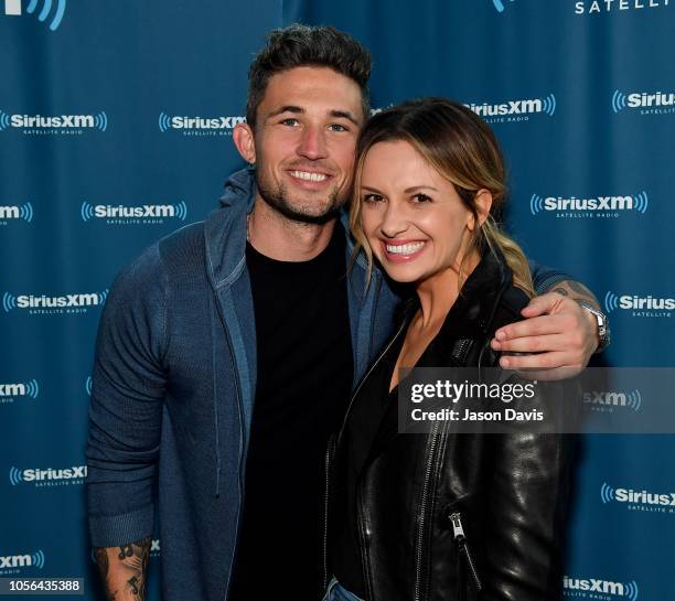 Recording Artists Michael Ray and Carly Pearce arrive at SiriusXM Studios on November 2, 2018 in Nashville, Tennessee.