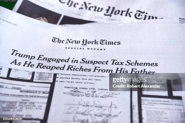 Special report in the October 7, 2018 edition of The New York Times investigates suspect tax schemes used by Donald Trump and his father, Fred Trump,...
