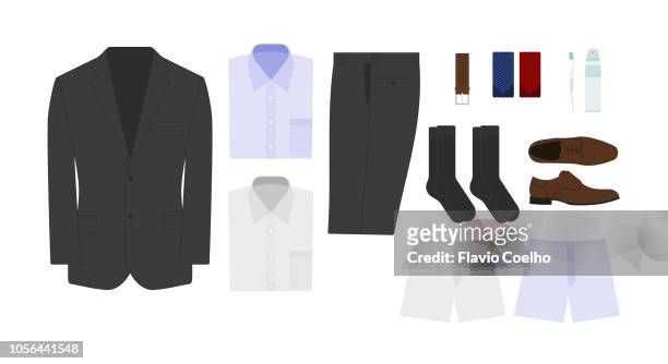 packing male clothing suitcase for a short time business travel illustration - businesswear stock pictures, royalty-free photos & images