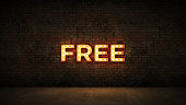 Neon Sign on Brick Wall background - Free. 3d rendering