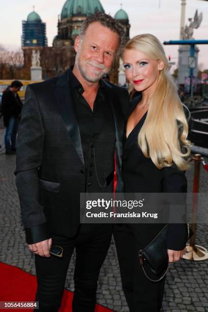 Jenke von Wilmsdorff and Mia Bergmann during the 25th anniversary celebration of the Deutsche Schlaganfall-Hilfe at Bertelsmann Repraesentanz on...