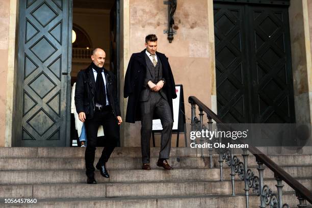 Footballer Nicklas Bendtners and his defence lawyer, Anders Nemeth, during the court case regarding Bendtners charge for violence towards a taxi...