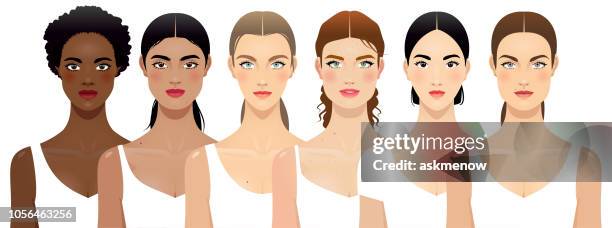 illustrations, cliparts, dessins animés et icônes de six femmes différentes - oblong faces