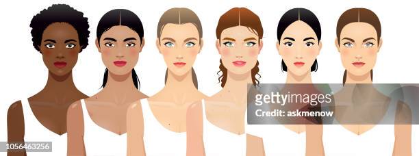 ilustrações, clipart, desenhos animados e ícones de seis mulheres diferentes - face humana