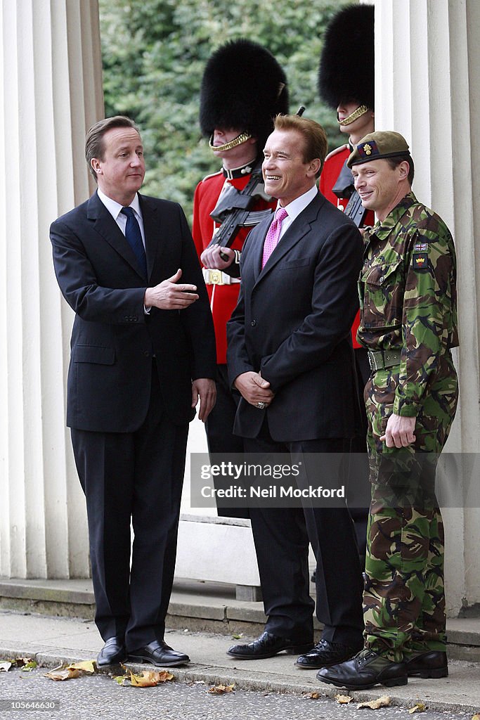 David Cameron And Governor Arnold Schwarzenegger Sighting At Wellington Barracks