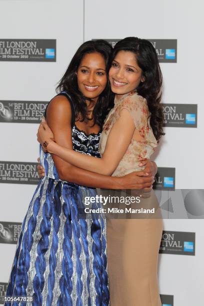 Rula Jebreal and Freida Pinto promote the film 'Miral' at the 54th BFI London Film Festival at Vue West End on October 18, 2010 in London, England.