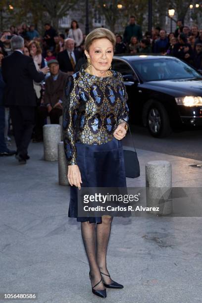 Farah Pahlavi attends a concert to celebrate Queen Sofia's 80th birthday at the Superior School of Music Queen Sofia on November 2, 2018 in Madrid,...
