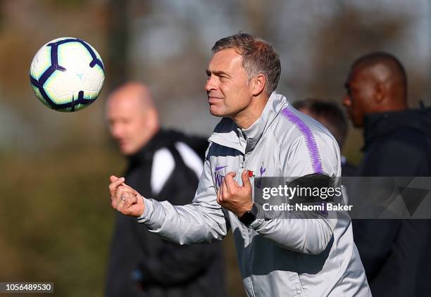 Manager of Tottenham Hotspur, Wayne Burnett gives his team instructions during the Premier League 2 match between Tottenham Hotspur and Swansea City...