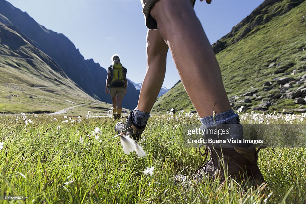 Couple trekking in the mountains