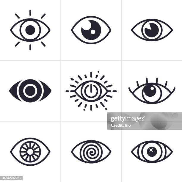 illustrazioni stock, clip art, cartoni animati e icone di tendenza di simboli oculari - bulbo oculare
