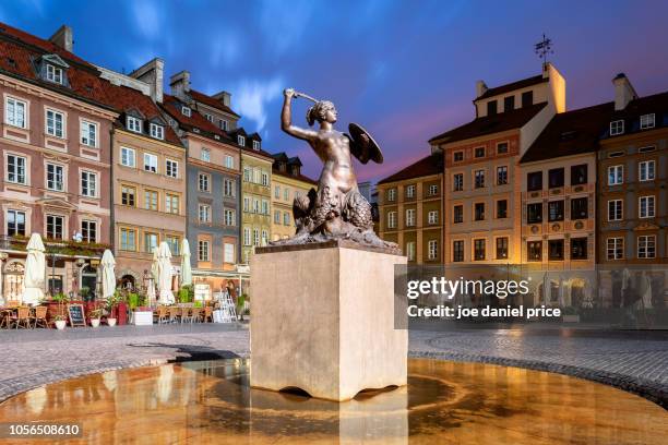 mermaid statue, old town market square, warsaw, poland - warsaw ストックフォトと画像