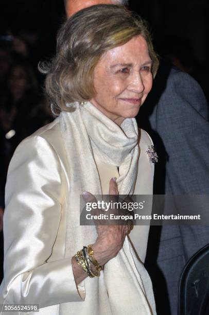 Queen Sofia arrive to attends a concert to celebrate her 80th birthday at Escuela Superior de Musica Reina Sofia on November 2, 2018 in Madrid, Spain.