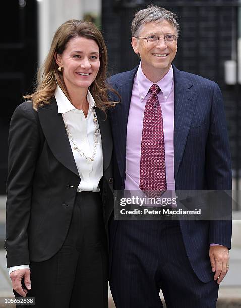 Bill Gates and his wife Melinda visit Downing Street on October 18, 2010 in London, England.