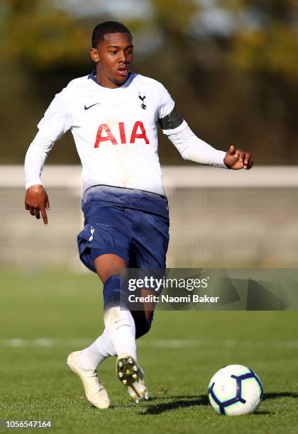 Jaden Brown of Tottenham Hotspur in action during the Premier League 2 match between Tottenham Hotspur and Swansea City at Tottenham Hotspur Training...