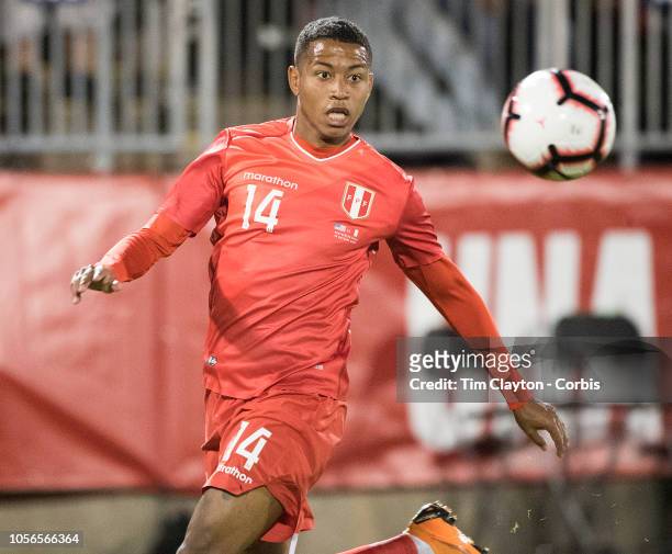 October 16th: Andy Polo of Peru in action during the United States Vs Peru International Friendly soccer match at Pratt & Whitney Stadium, Rentschler...