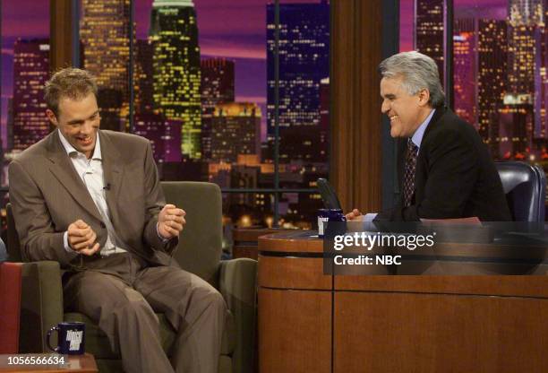 Episode 2503 -- Pictured: Professional ice hockey player Jean-Sebastien Giguere during an interview with host Jay Leno on June 10, 2003 --