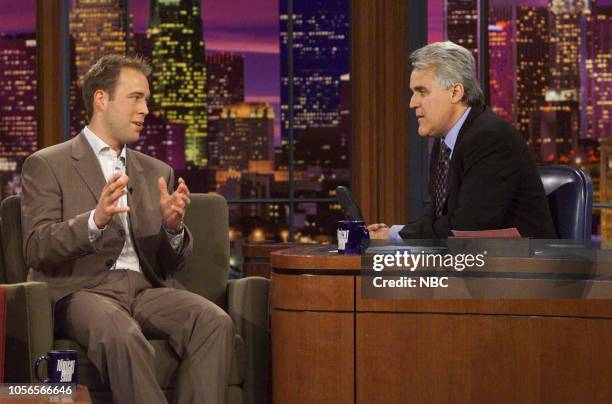 Episode 2503 -- Pictured: Professional ice hockey player Jean-Sebastien Giguere during an interview with host Jay Leno on June 10, 2003 --