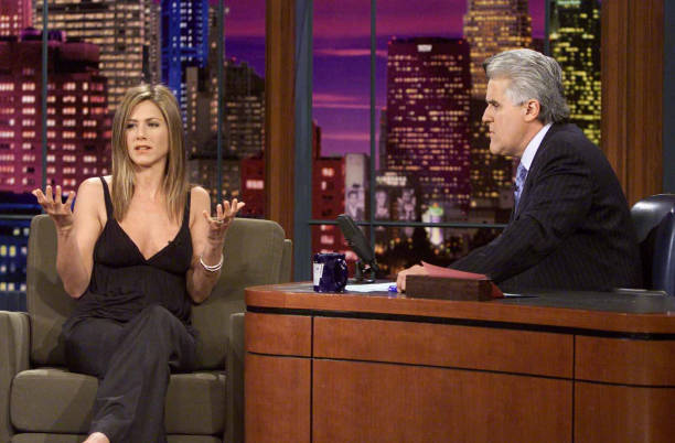 Episode 2505 -- Pictured: Actress Jennifer Aniston during an interview with host Jay Leno on June 12, 2003 --