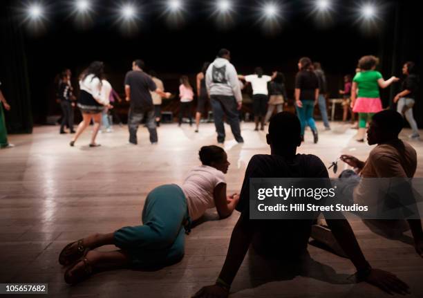 teenagers rehearsing on stage - dance rehearsal stock pictures, royalty-free photos & images