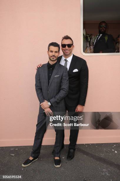 Ian Thorpe & Ryan Channing pose Derby Day at Flemington Racecourse on November 3, 2018 in Melbourne, Australia.