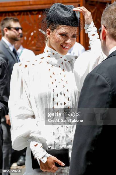 Sofia Richie arrives at the Ultra Marquee on Derby Day at Flemington Racecourse on November 3, 2018 in Melbourne, Australia.