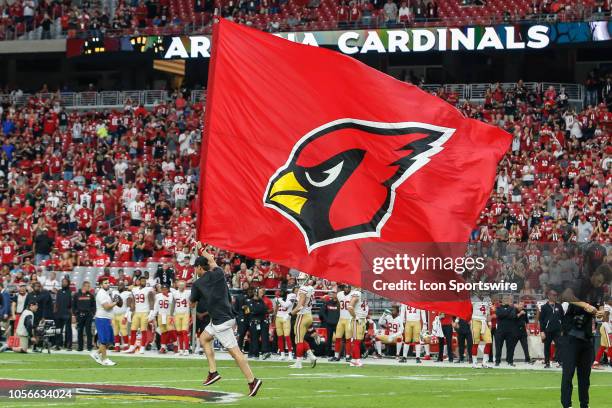 The Arizona Cardinals logo on a flag during the NFL football game between the San Francisco 49ers and the Arizona Cardinals on October 28, 2018 at...