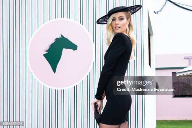 Elyse Knowles poses at The Park on Derby Day at Flemington Racecourse on November 3, 2018 in Melbourne, Australia.