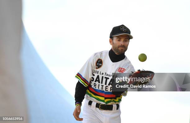 Alejandro Valverde of Spain and Movistar Team developing his skills in baseball during the 6th Tour de France Saitama Criterium 2018 - Media Day /...