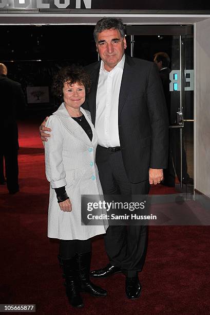 Actress Imelda Staunton and Jim Carter attend the "Another Year" premiere during the 54th BFI London Film Festival at the Odeon Leicester Square on...