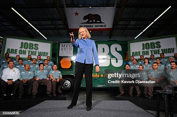 Republican gubernatorial candidate and former eBay CEO Meg Whitman speaks at Earth Friendly Products after touring the echo-friendly cleaning...