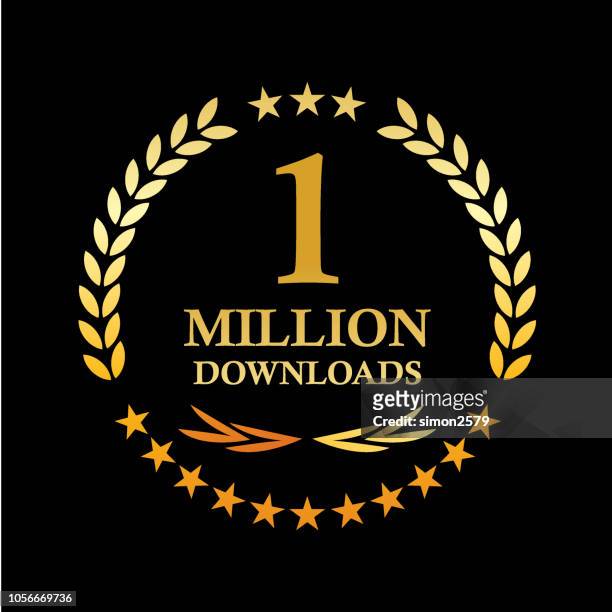 golden one million downloads emblem - anniversary icon stock illustrations