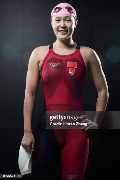 Zhang Yuhan of China poses for a portrait during FINA Swimming World Cup 2018 previews at National Aquatics Center on November 3, 2018 in Beijing,...