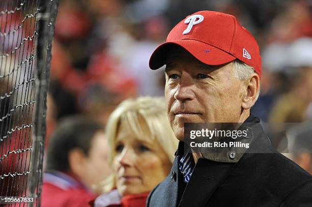 Joe Biden, Vice President of the United States of America, is seen during pre-game introductions prior to Game One of the National League...