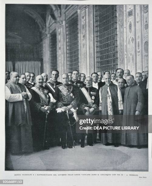 Benito Mussolini and government representatives in the Vatican Loggia after the meeting with Pope Pius XI, February 11 Vatican, 20th century.