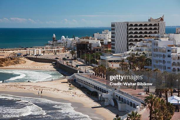 monastir, elevated view of route de la corniche - monastir stock-fotos und bilder