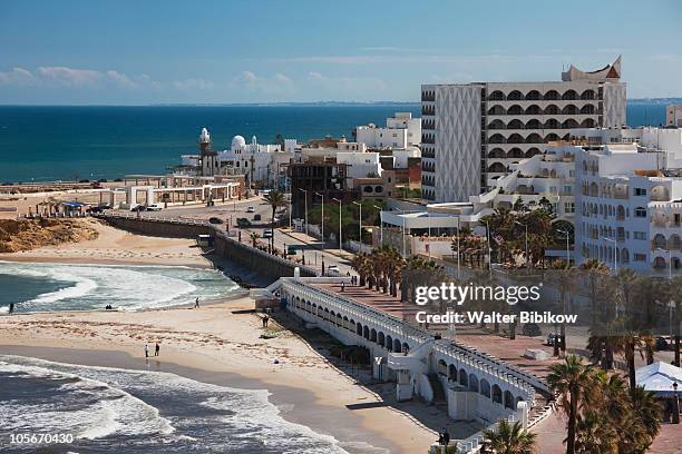 monastir, elevated view of route de la corniche - monastir stock pictures, royalty-free photos & images