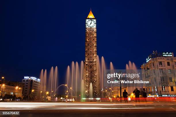 place du 7 novembre 1987 clocktower - tunis stock pictures, royalty-free photos & images