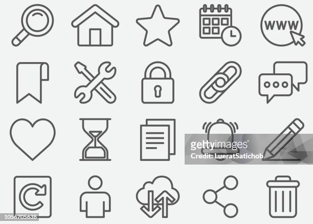 website and homepage line icons - magnifying glass stock illustrations