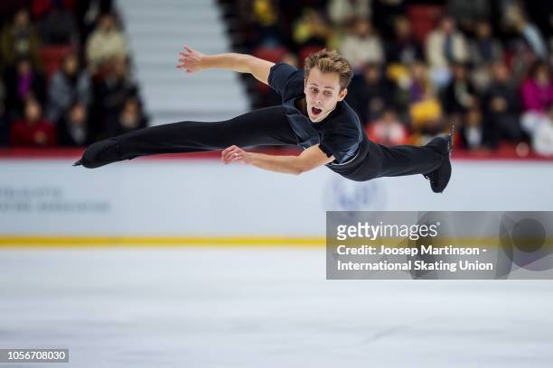 Michal Brezina of Czech Republic competes in the Men's Short Program during day two of the ISU Grand Prix of Figure Skating at the Helsinki Arena on...