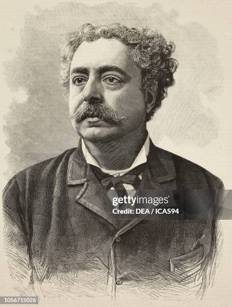 Portrait of Edmondo De Amicis , Italian author, engraving by E Macastroppa from a photograph by Schemboche from L'Illustrazione Italiana, year 16, no...