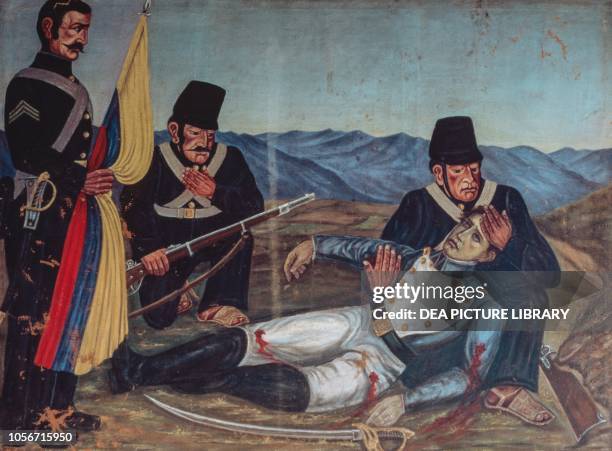 Wounding of Abdon Calderon in the Battle of Pichincha , painting, Ecuador, 19th century.