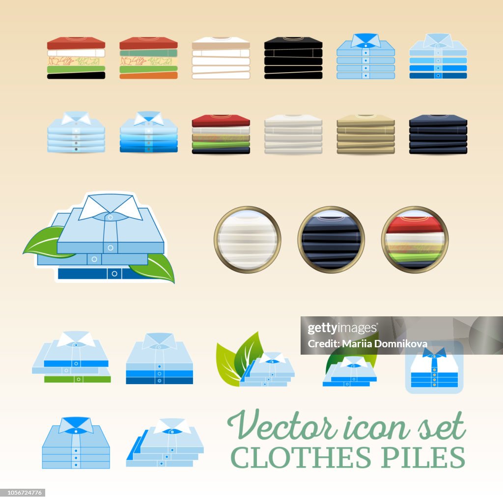 Clothes piles vector icon set