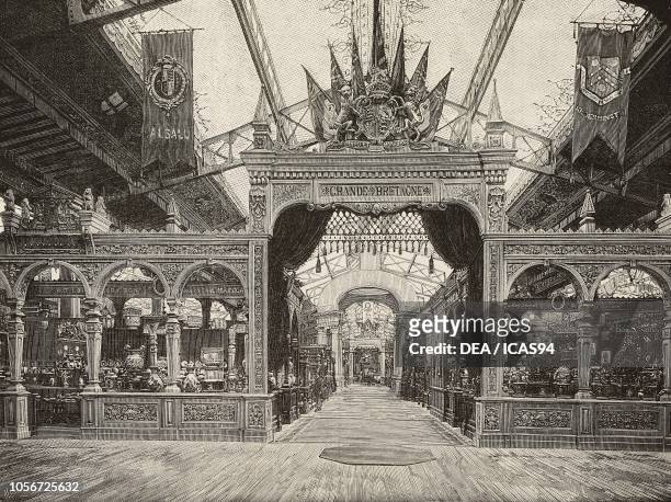 Gateway to the English section of the Universal Exposition of 1889, Paris, France, engraving from L'Illustrazione Italiana, year 16, no 30, July 28,...