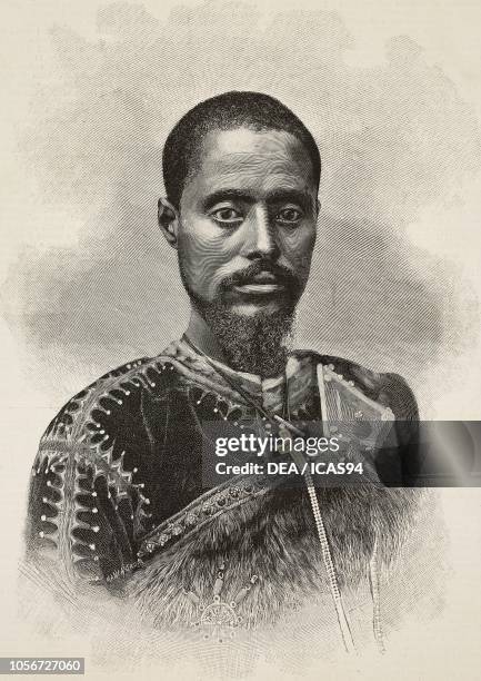 Makonnen Wolde Mikael , Ethiopian politician, governor of Harar province in Ethiopia, First Italo-Ethiopian War, engraving from a photograph by...