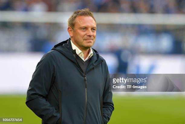 Head coach Andre Breitenreiter of Hannover 96 looks on prior the Bundesliga match between FC Schalke 04 and Hannover 96 at Veltins-Arena on November...