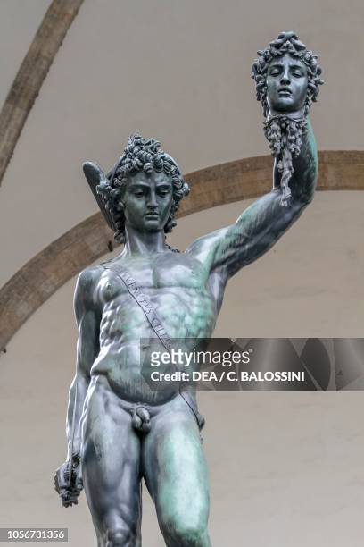 Perseus with the head of Medusa statue by Benvenuto Cellini , Loggia dei Lanzi, Piazza della Signoria, Florence , Tuscany, Italy. Detail.
