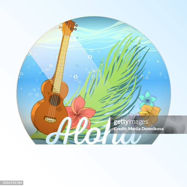 hawaiian postcard - ukulele stock illustrations